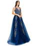 Bliss Golden Coil Lace Studded Illusion Tulle V-Neck Dress for Women, Sizes XS-3XL - SophiasStyle.com